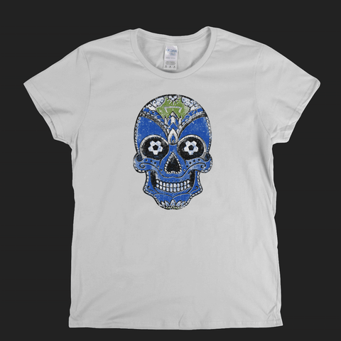 Team Sugar Skull Blue White Womens T-Shirt