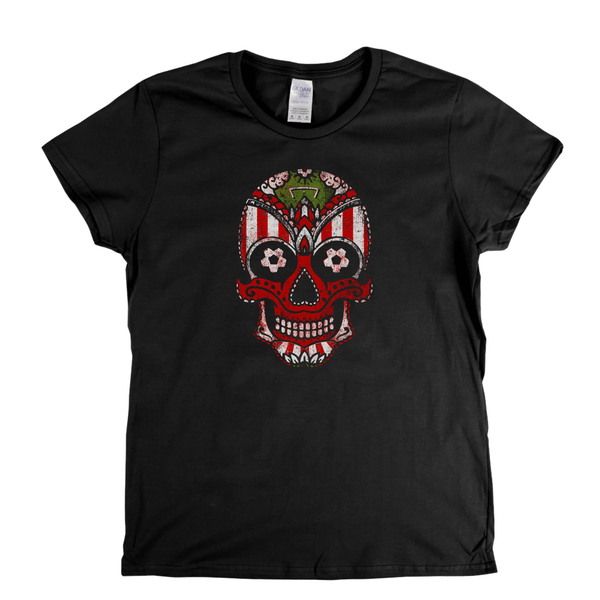 Team Sugar Skull Red White Stripe Womens T-Shirt