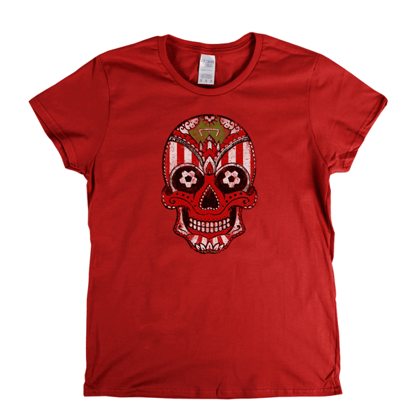 Team Sugar Skull Red White Stripe Womens T-Shirt