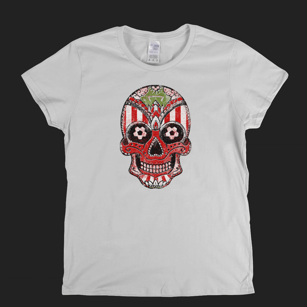 Team Sugar Skull Red White Stripe Womens T-Shirt