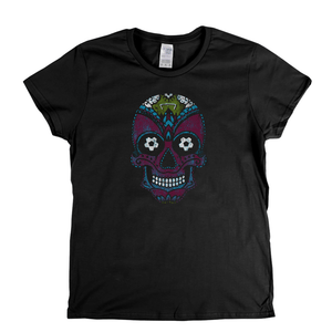 Team Sugar Skull Burgundy Sky Blue Womens T-Shirt